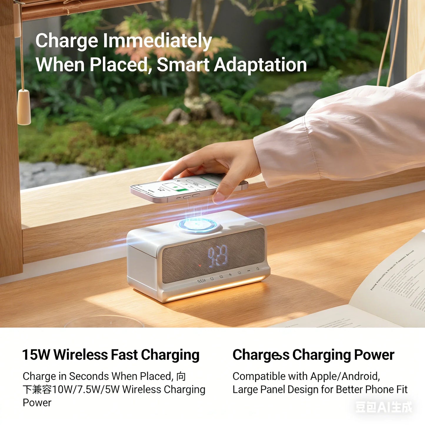AuraSound Charge – LED Alarm Clock Speaker & Wireless Charger