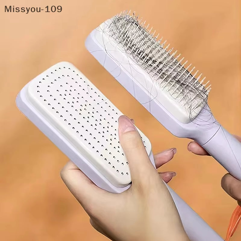 Self Cleaning Hairbrush Women Hair Brush One-Key Cleaning Hair Loss Hairbrush - EditWell