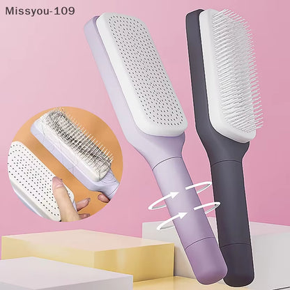 Self Cleaning Hairbrush Women Hair Brush One-Key Cleaning Hair Loss Hairbrush - EditWell