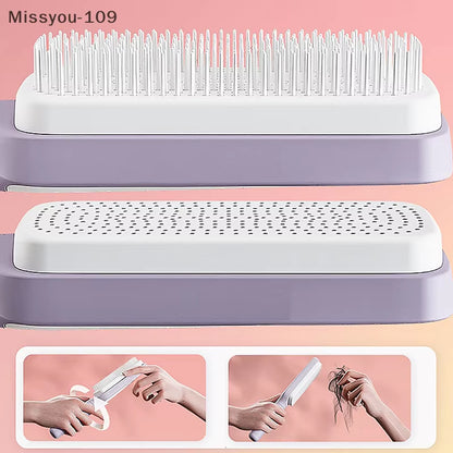 Self Cleaning Hairbrush Women Hair Brush One-Key Cleaning Hair Loss Hairbrush - EditWell