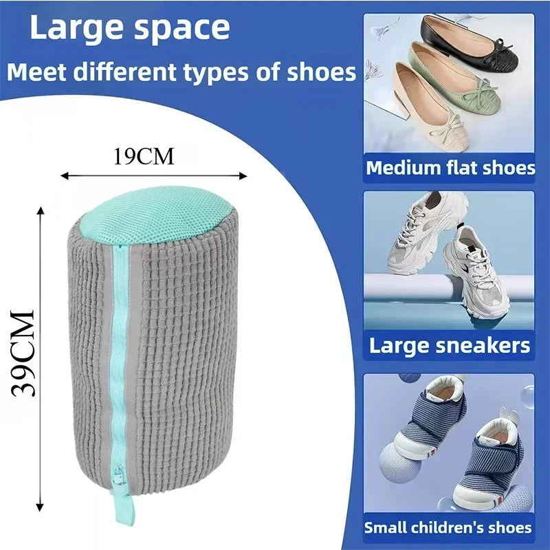 Shoe Washing & Drying Laundry Bag | Durable Nylon Polyester | Tear-Resistant Zipper | Hook Design | 39x19cm | Machine Washable Shoe Protector Bag - EditWell