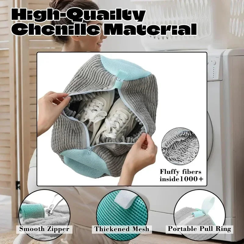 Shoe Washing & Drying Laundry Bag | Durable Nylon Polyester | Tear-Resistant Zipper | Hook Design | 39x19cm | Machine Washable Shoe Protector Bag - EditWell