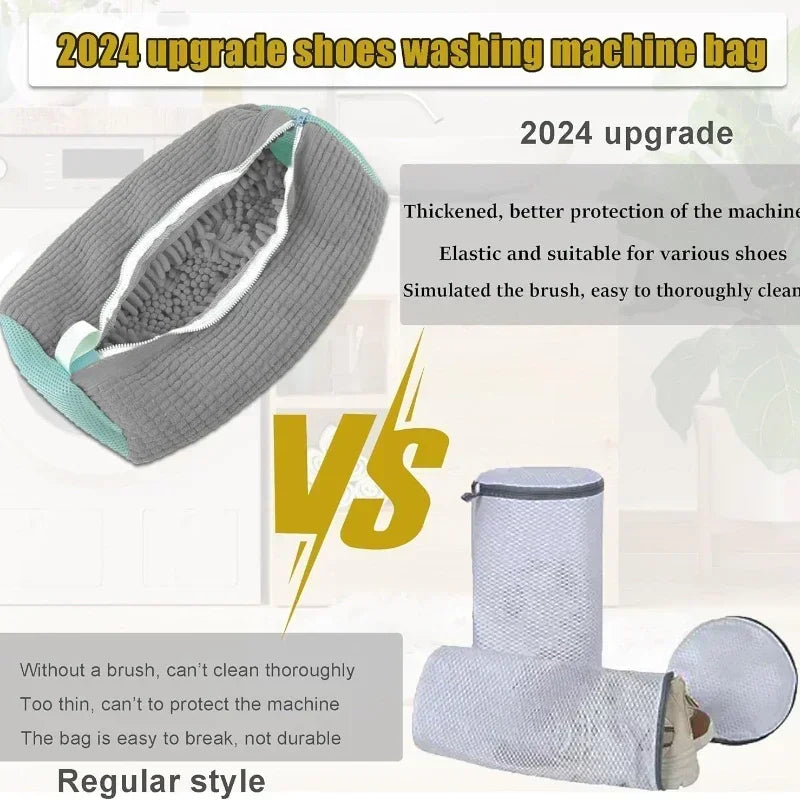 Shoe Washing & Drying Laundry Bag | Durable Nylon Polyester | Tear-Resistant Zipper | Hook Design | 39x19cm | Machine Washable Shoe Protector Bag - EditWell