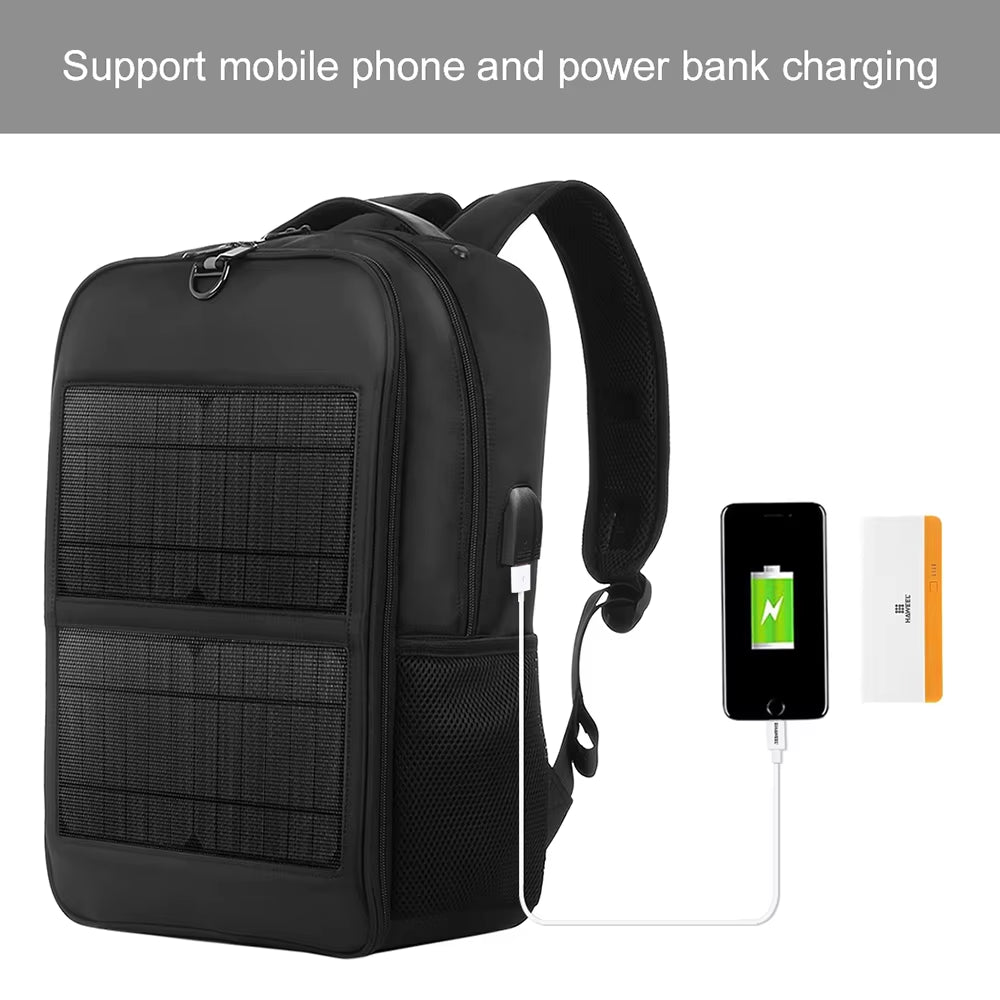 Solar 14W Solar Panel Dual USB Port Waterproof Nylon Backpack - EditWell