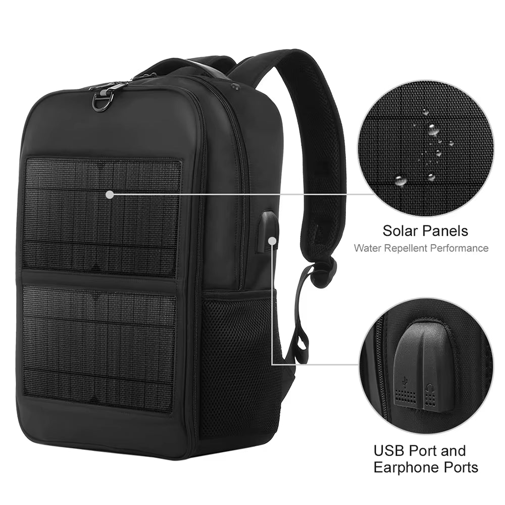 Solar 14W Solar Panel Dual USB Port Waterproof Nylon Backpack - EditWell