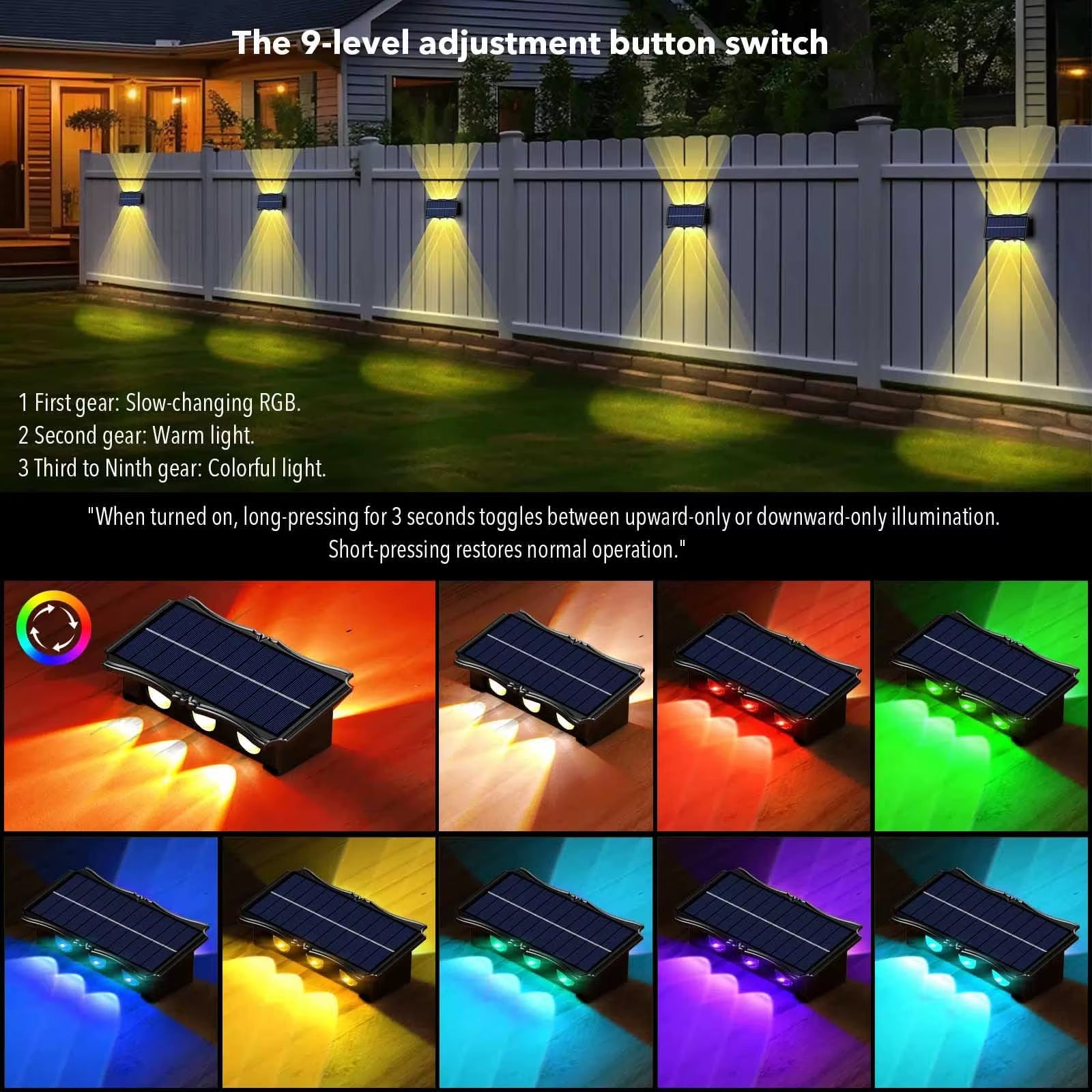Solar Wall Lamp Outdoor Warm Light Waterproof up and down Luminous - EditWell