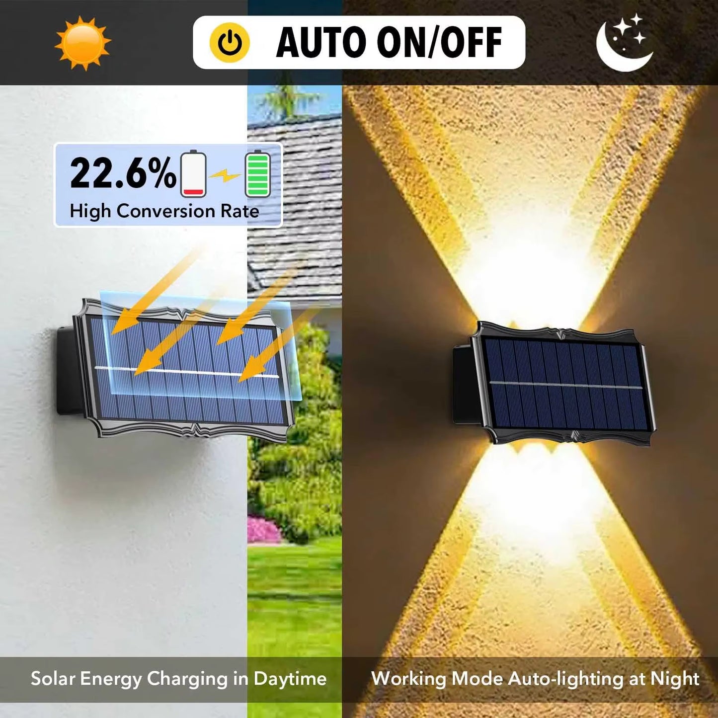 Solar Wall Lamp Outdoor Warm Light Waterproof up and down Luminous - EditWell