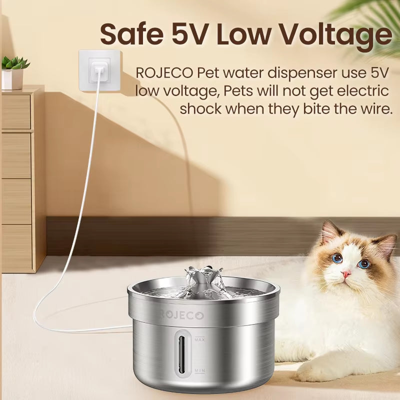 Stainless Steel Cat Water Fountain 2.2L | Triple Filter | Silent