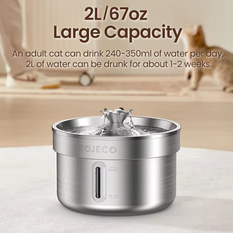 Stainless Steel Cat Water Fountain 2.2L | Triple Filter | Silent