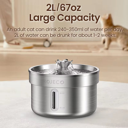 Stainless Steel Cat Water Fountain 2.2L | Triple Filter | Silent