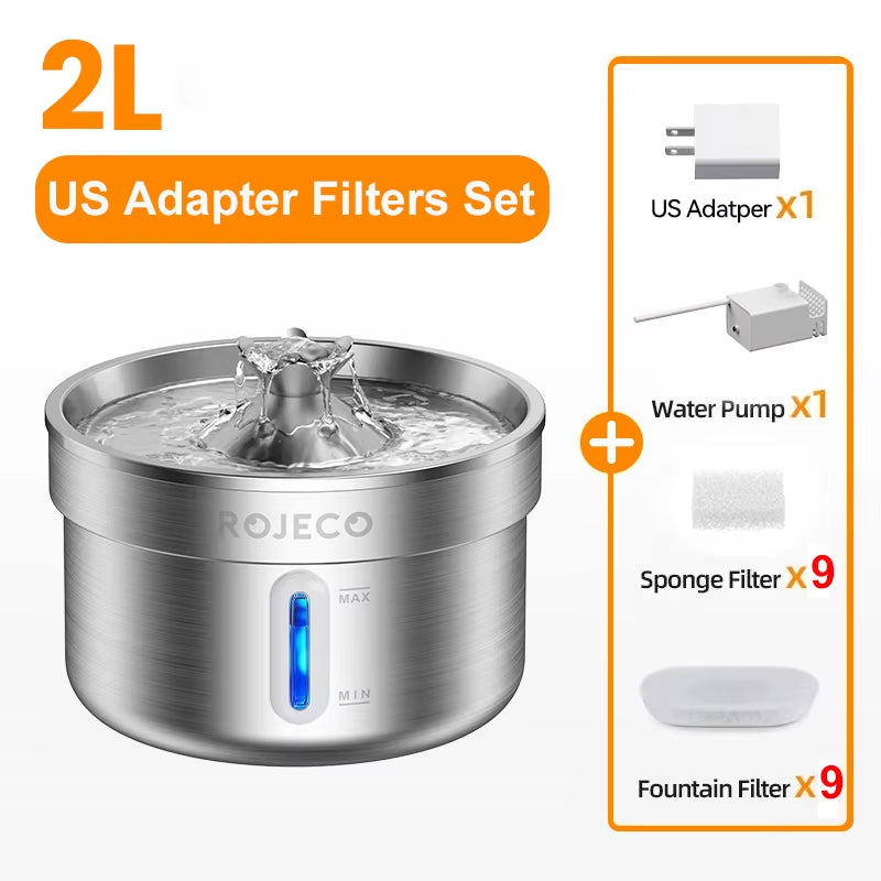 Stainless Steel Cat Water Fountain 2.2L | Triple Filter | Silent