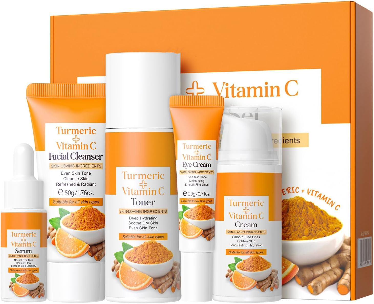 Turmeric Skincare Set - Sets for Her with Cleaner, Serum, Cream, Toner, Eye Cream - 5PCS - EditWell