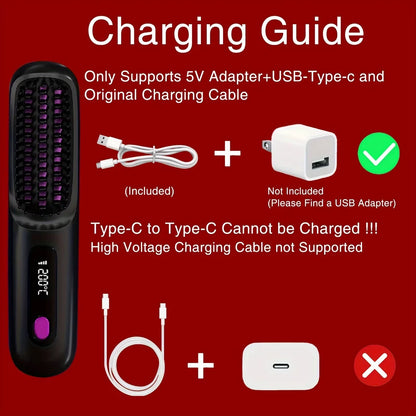 Wireless Hair Straightener Brush Ceramic Heating Smooth Hair Care Comb