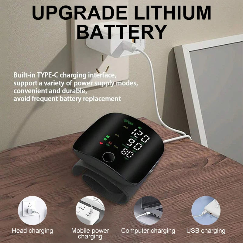 Rechargeable Blood Pressure Monitor 2 Users Medical Tonometer Wrist Cuff Digital Irregular Pulse Heart Rate Tensiometer
