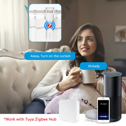 Zigbee Smart Curtain Robot Motor | Alexa & Google Home Compatible | RF Remote | Roman Rod I-Track U-Track | Tuya Smart Life App | Rechargeable Automatic Curtain Opener - EditWell