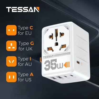 100W Gan Universal Travel Adapter with USB &Type C Fast Charging International Plug Adapter