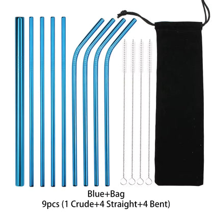Reusable 304 Stainless Steel Straws Straight Bent Drinking Straw with Cleaning Brush
