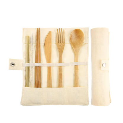 Bamboo Travel Tableware Reusable Bamboo Cutlery Set Wooden Dinnerware