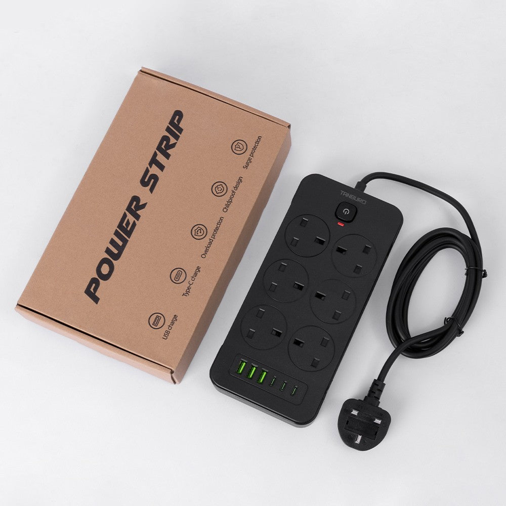 Surge Protected Extension Lead with 6 USB USB C 6Gang Way Power Cable UK Plug