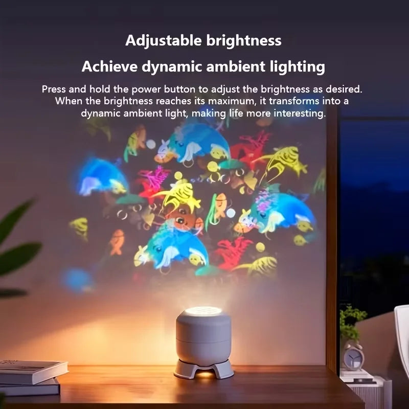 Mini Marine Night Light with 360° Rotating Fish and Bubble Projection - Soothing USB Lamp for Children's Rooms and Calming Sleep Companion Gift