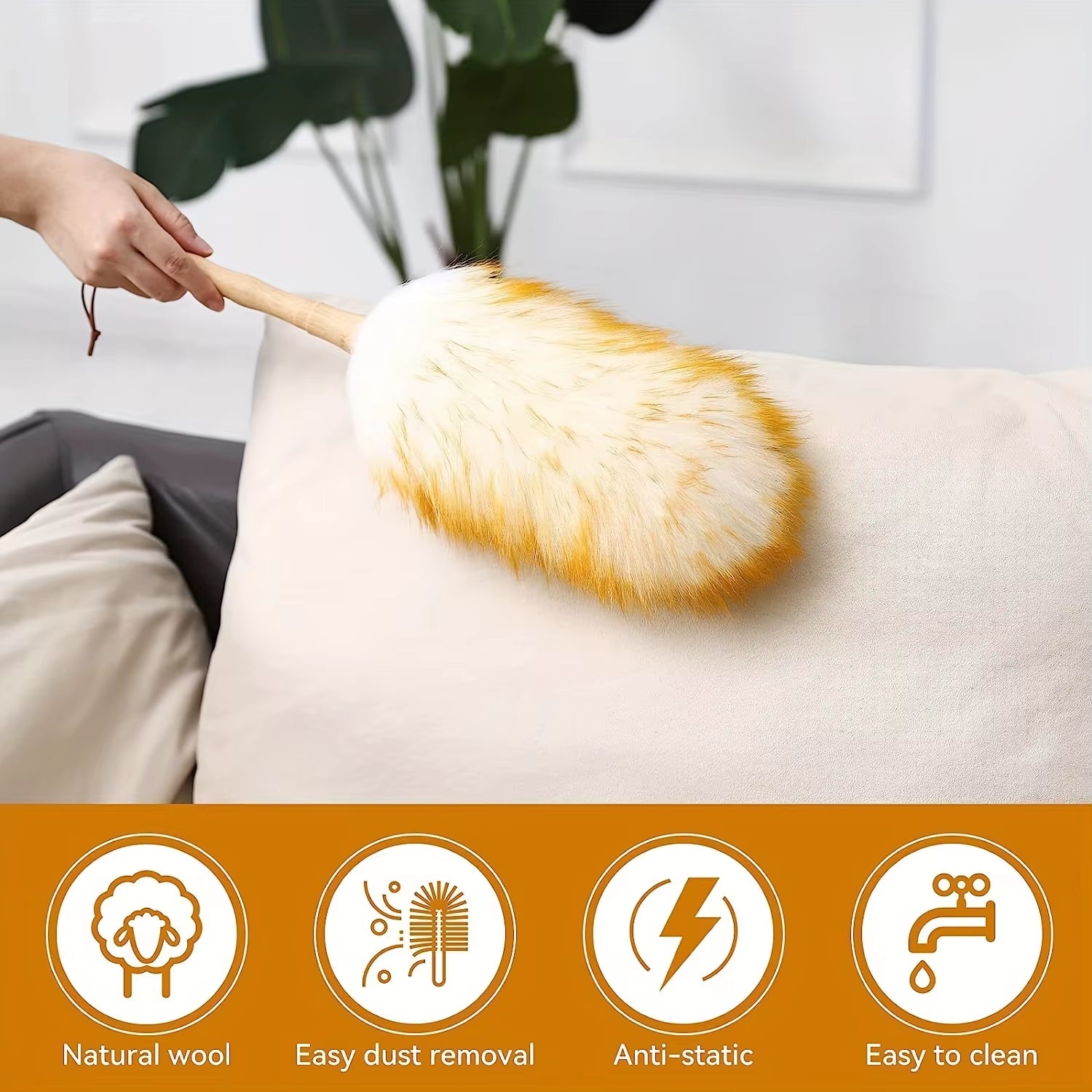 Premium Wool Dust Collector Brush - Ergonomic Wooden Handle- Perf