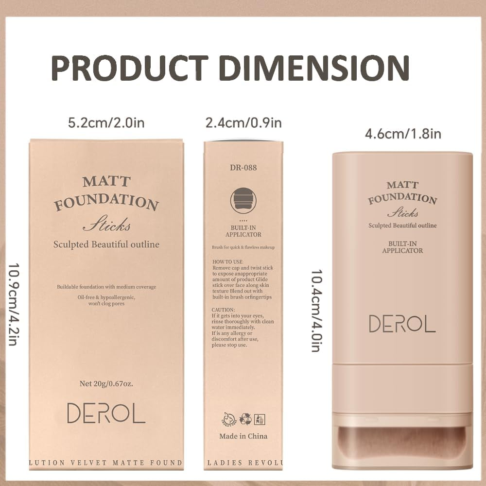 Matte Foundation Stick Makeup Built-In Foundation Brush - Lightweight Coverage