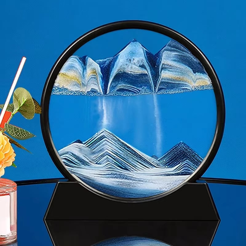 3D Moving Sand Art Picture round Glass Deep Sea Sandscape Hourglass Quicksand Craft