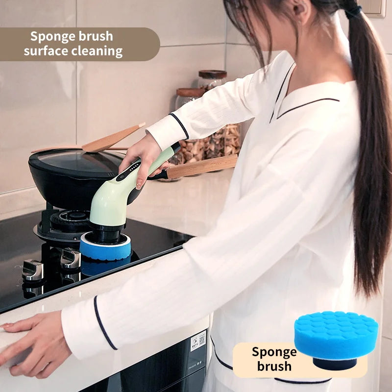 9-in-1 Electric Cleaning Brush and Scrubber for Kitchen and Bathroom Use