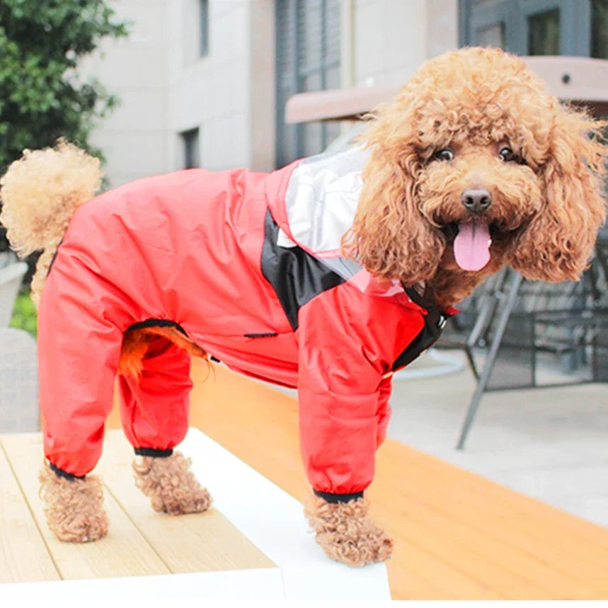 Pet Dog Raincoat Transparent Hooded Jumpsuit Dogs Waterproof Coat 