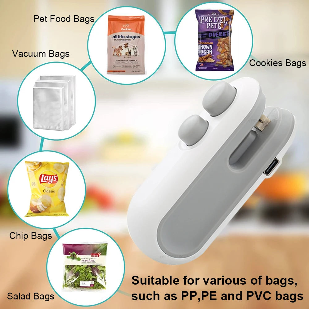 Mini Plastic Bag Sealer Rechargeable 2 in 1 Bag Heat Sealer with Cutter Portable Thermal Sealer Plastic Bags Sealant Machine