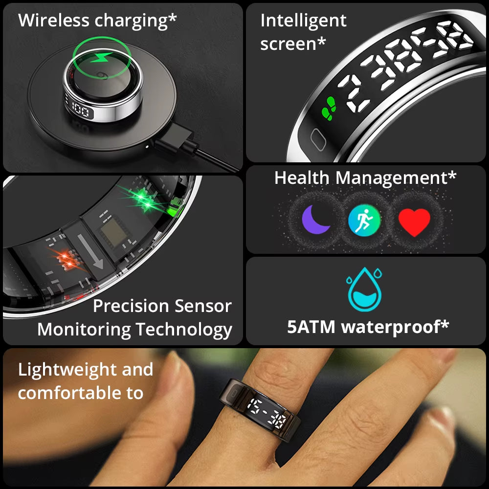 2025  R12 Smart Ring with Display Screen and Touch, Wireless Charging, Health Manager