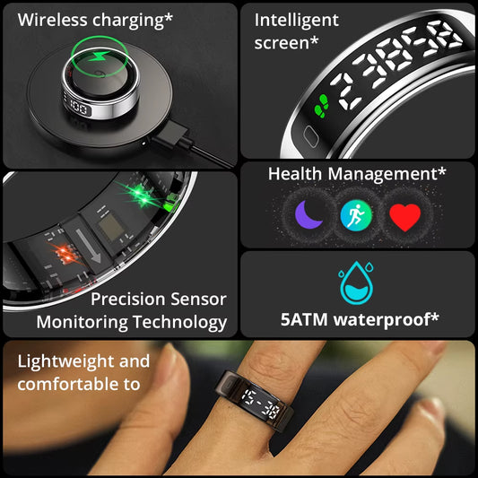 2025  R12 Smart Ring with Display Screen and Touch, Wireless Charging, Health Manager