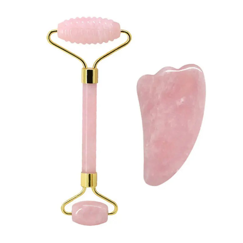 Rose Quartz Face Jade Roller Massagers Guasha Set Gua Sha Tools Natural Stone