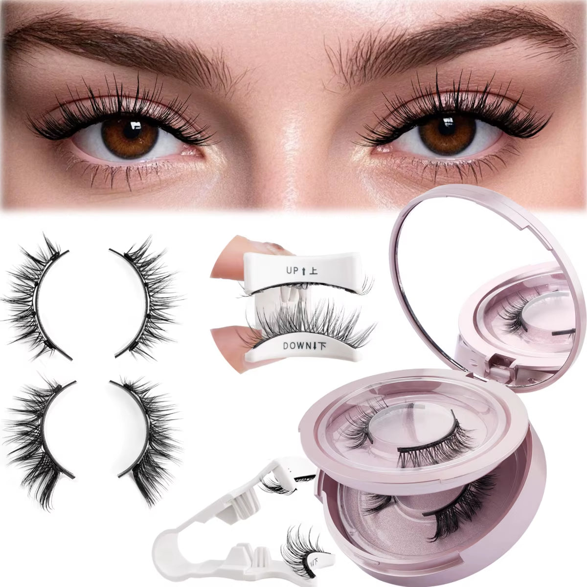 2 Pairs Magnetic Eyelash Natural Look Fluffy False Eyelashes Reusable Magnetic Eyelash Set