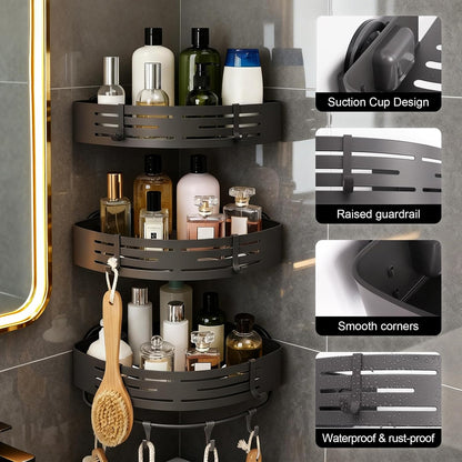 3-Tier No-Drill Storage Caddy with Hooks&Towel Bar,Organizing Solution for Bathroom,Shower&Kitchen