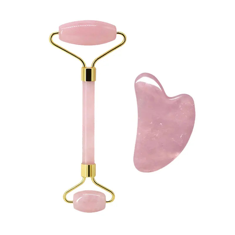 Rose Quartz Face Jade Roller Massagers Guasha Set Gua Sha Tools Natural Stone