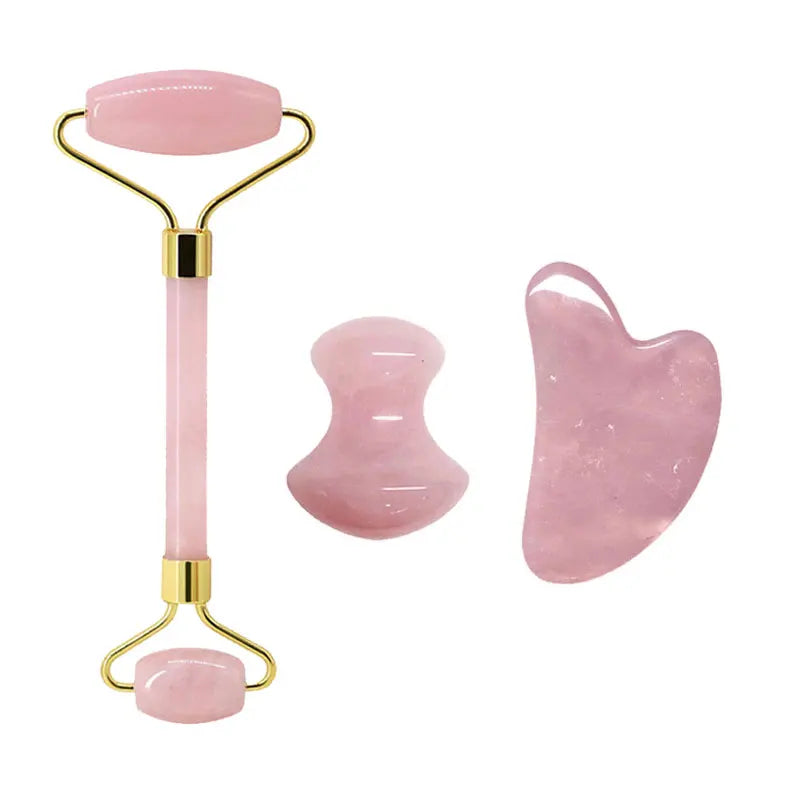 Rose Quartz Face Jade Roller Massagers Guasha Set Gua Sha Tools Natural Stone