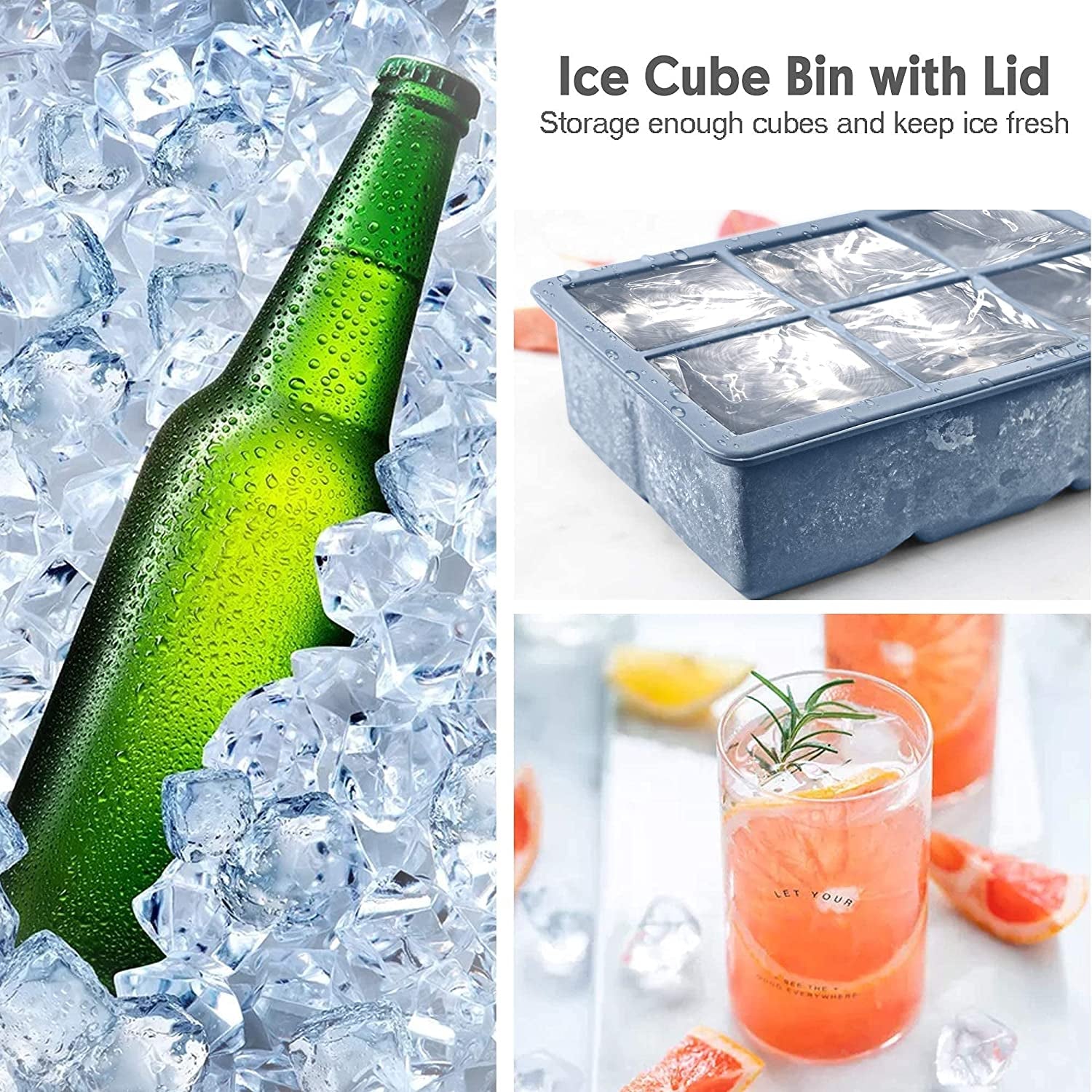 Silicone Ice Cube Trays 3 Pack - Large Size Silicone Ice Cube Molds with Leak Proof Removable Lid