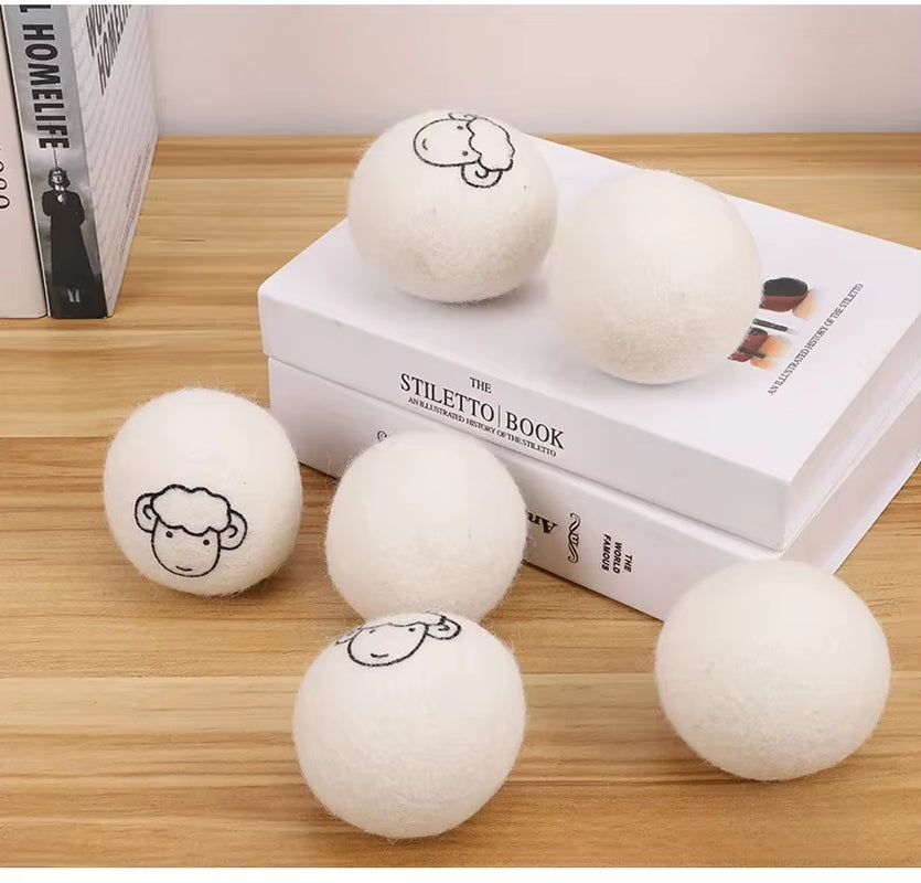 6Pcs Reusable Wool Dryer Balls Clothes Softener Laundry Fleece Dryer Ball Kit