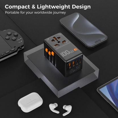 100W Gan Universal Travel Adapter with USB &Type C Fast Charging International Plug Adapter