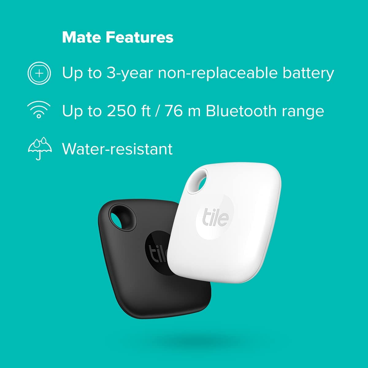 Mate (2022) Bluetooth Item Finder, 2 Pack, 60M Finding Range, Works with Alexa Remotes