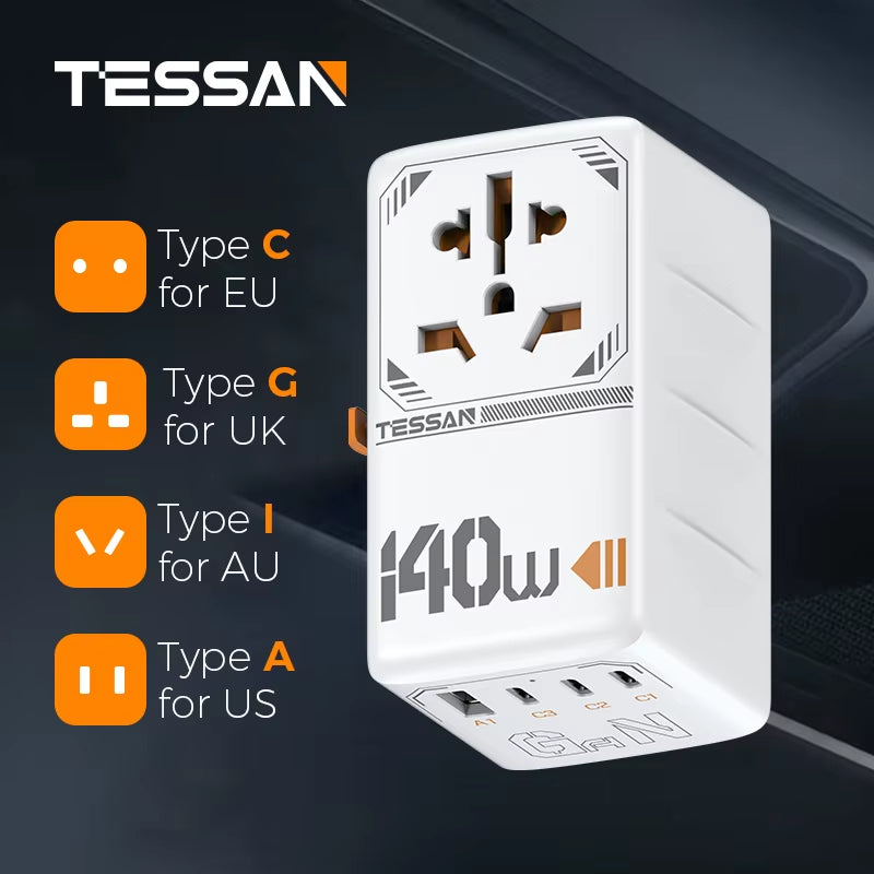 100W Gan Universal Travel Adapter with USB &Type C Fast Charging International Plug Adapter