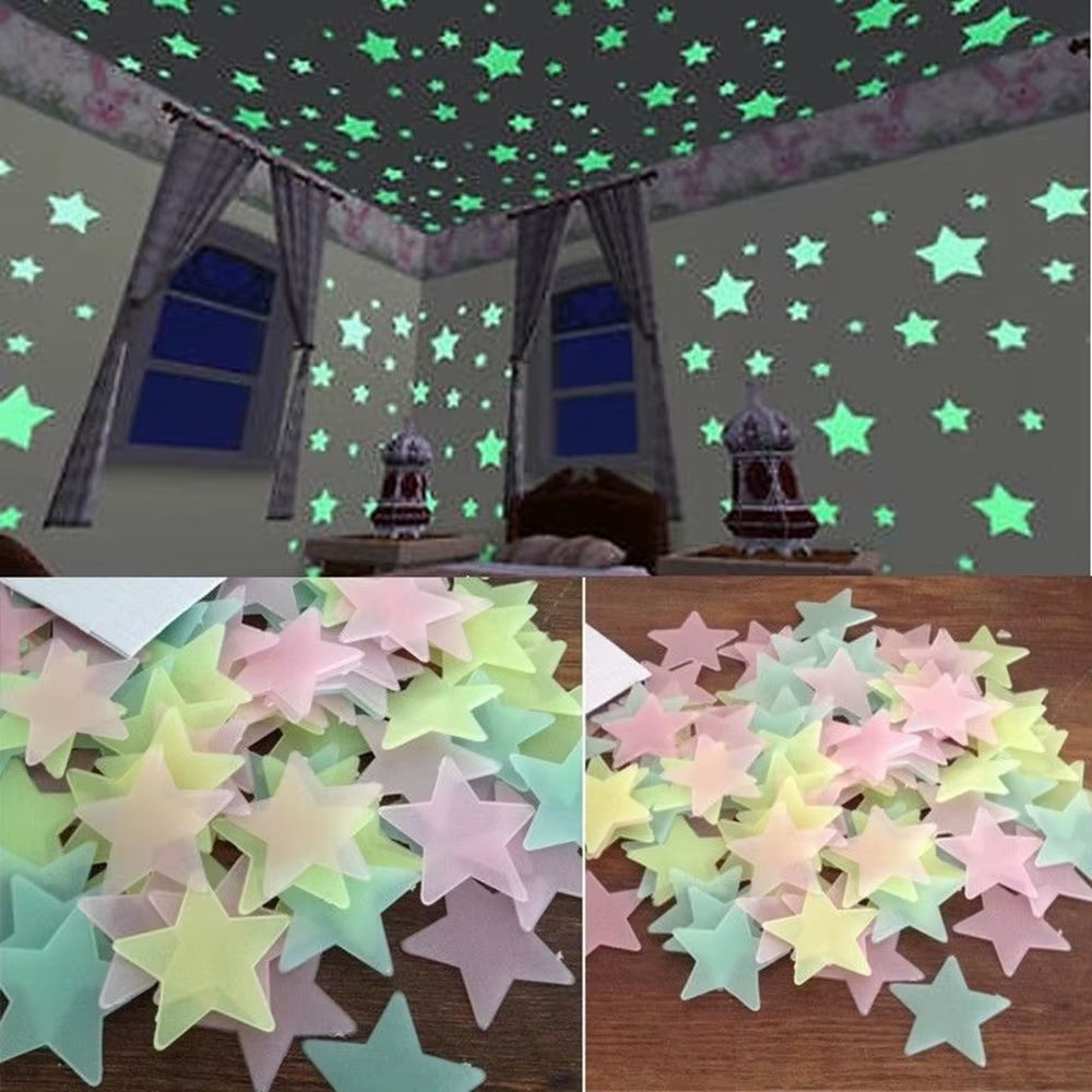 100Pcs Fluorescent Glow in the Dark Stars Wall Stickers for Kids Rooms Livingroom