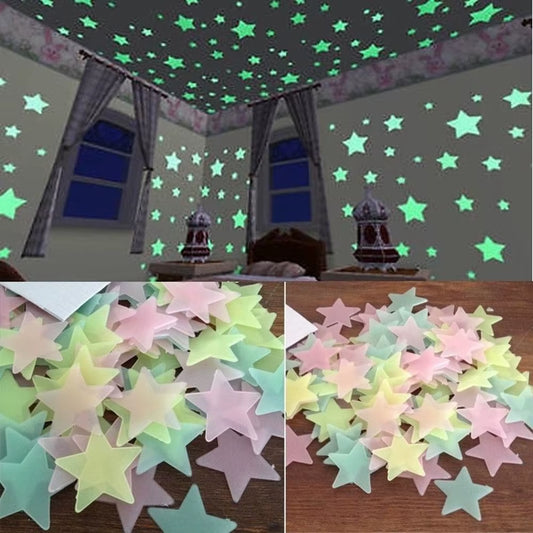 100Pcs Fluorescent Glow in the Dark Stars Wall Stickers for Kids Rooms Livingroom