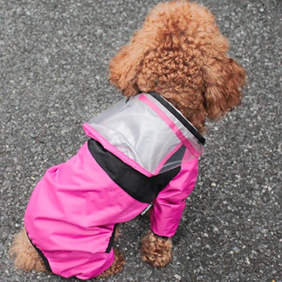 Pet Dog Raincoat Transparent Hooded Jumpsuit Dogs Waterproof Coat 