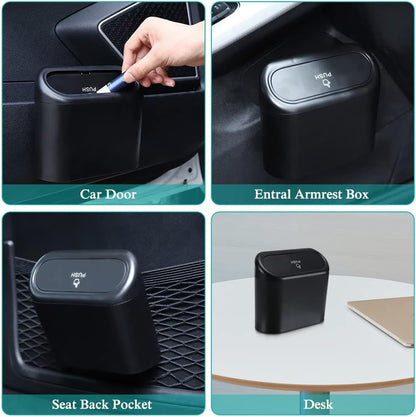 Car Trash Can with Lid, Mini Auto Dustbin Garbage Organizer with 30 Pcs Plastic Trash Bag