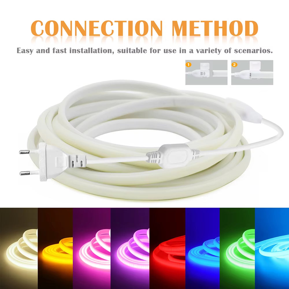 COB LED Neon Strip Light 220V EU Power Kit 10 Colors  Flex Lamp