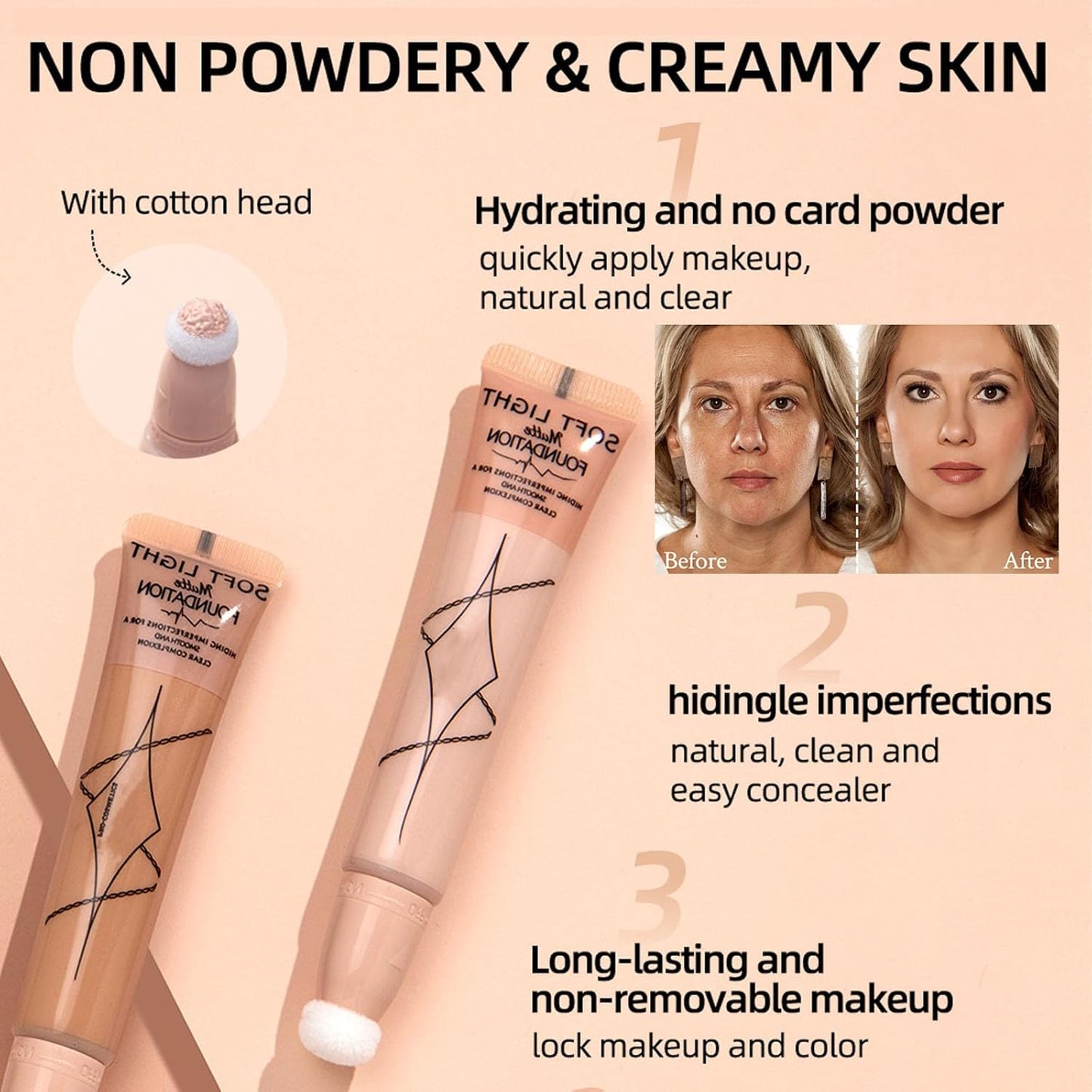 BB Cream Foundation, Full Coverage Matte Foundation, Waterproof Long Lasting Even Skin