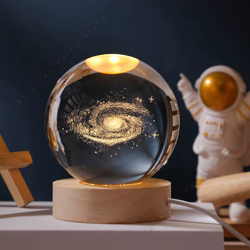 Unique 3D Crystal Ball Night Light Led Lamp Bedside Table Glowing Galaxy Lamp Saturn Planets Moon Children Birthday Gift Toy 5Cm