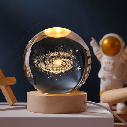 Unique 3D Crystal Ball Night Light Led Lamp Bedside Table Glowing Galaxy Lamp Saturn Planets Moon Children Birthday Gift Toy 5Cm